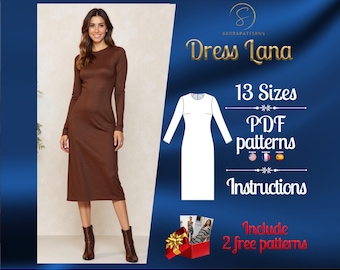 PDF digital sewing pattern for the Lana midi dress | Straigth dress pattern | Gown Sewing Pattern | midi dress pattern | sewing pattern pdf