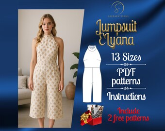 PDF digital sewing pattern Elyana Jumpsuit | Straight Jumpsuit pattern | overalls pattern | summer jumpsuit pattern | Comfy jumpsuit pdf