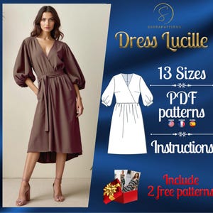 PDF digital sewing pattern for Lucille dress | Linen Dress pattern | Below Knee dress pattern | Gathered dress pattern | Cottagecore dress