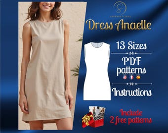 PDF digital sewing pattern for Anaelle dress | Linen Dress pattern | Mini dress pattern | Straight dress pattern | Sexy Dress pattern