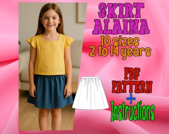 PDF digital sewing pattern Alaina skirt | Kid skirt Pattern | Pattern for Kids  | Gathered skirt pattern | Knee skirt pattern | Girl Pattern