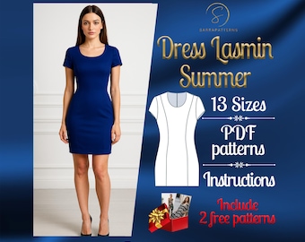 PDF digital sewing pattern for Lasmin Summer Dress | Pencil dress pattern | Mini Dress pattern | easy dress pattern | Summer dress pattern