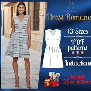 PDF digital sewing pattern for Romane above knee dress | Gathered dress pattern |Mini dress pattern| sexy dress pattern | easy dress pattern