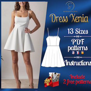 PDF digital sewing pattern for Xenia dress | Circle dress pattern | mini dress pattern |Straps dress pattern | Gown Sewing Pattern