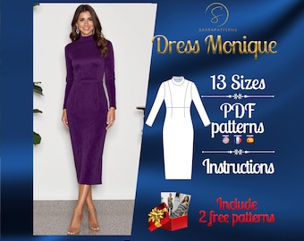 PDF digital sewing pattern for Monique midi dress | Pencil dress pattern | Gown Sewing Pattern | Tea dress pattern | sewing pattern pdf