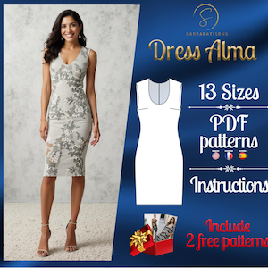 PDF digital sewing pattern  for Alma knee dress | Pencil dress pattern | formal dress pattern  | Mini dress pattern | sexy dress pattern