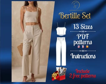 Patrón de costura para el conjunto de lino Bertille / Patrón de top de lino y patrón de pantalón de lino / patrón de costura en pdf / Costura independiente / Patrones de verano