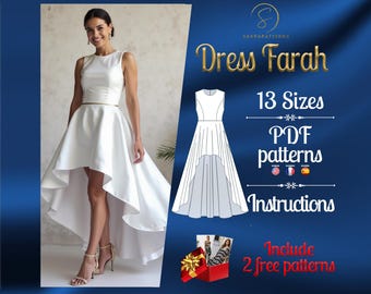 PDF digital sewing pattern Farah Hi Low dress | Full circle dress pattern | Gown Sewing Pattern | Maxi dress pattern |  loose dress pattern