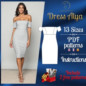 PDF digital sewing pattern Alya Below Knee dress | Pencil dress pattern | formal dress pattern  | Mini dress pattern | sexy dress pattern