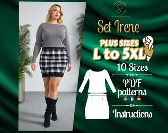 Modello di cucito digitale PDF per Irene Set / Modelli taglie forti / Modello PDF gonna / Modello PDF top / modello di cucito outfit / cucito curvy