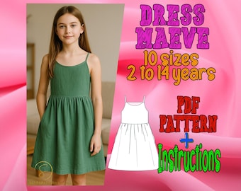 PDF digitales Schnittmuster Kleid Maeve | Kinderkleid Schnittmuster | Schnittmuster für Kinder | Gerafftes Kleid Schnittmuster | Kniebund Schnittmuster | Mädchen Muster