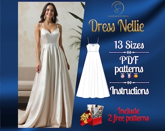 PDF digital sewing pattern for Nellie dress | Half Circle dress pattern | Straps dress pattern | Maxi dress pattern | Gown Sewing Pattern