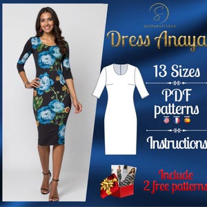 PDF digital sewing pattern for Anaya Knee dress | Pencil dress pattern | formal dress pattern  | Mini dress pattern | sexy dress pattern