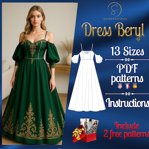 PDF digital sewing pattern Beryl dress | Circle dress pattern | Maxi dress pattern | Medieval dress pattern | Historical Costume pattern