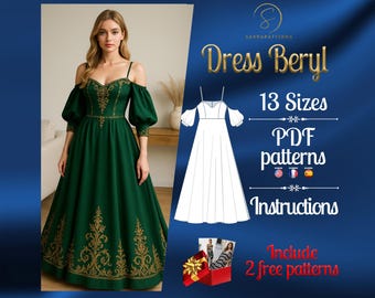 PDF digital sewing pattern Beryl dress | Circle dress pattern | Maxi dress pattern | Medieval dress pattern | Historical Costume pattern
