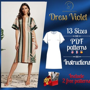 PDF digital sewing pattern for Violet Knee dress | A line dress pattern | formal dress pattern  | Mini dress pattern | Flared dress pattern