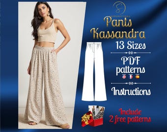 PDF digital sewing pattern  Kassandra Pants | Pants pattern women | cottagecore pants Pattern | Wide Leg Pants Patterns| easy pants pattern