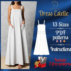 PDF digital sewing pattern  for Estelle Ankle dress | Tent dress pattern | Gown Sewing Pattern | Maxi dress pattern | loose dress pattern