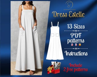 PDF digital sewing pattern  for Estelle Ankle dress | Tent dress pattern | Gown Sewing Pattern | Maxi dress pattern | loose dress pattern