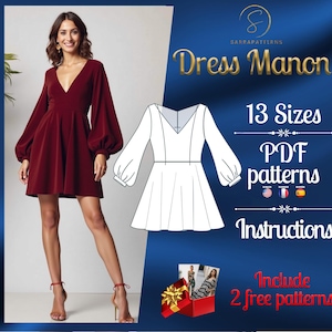 PDF digital sewing pattern  for the Manon dress | Half circle dress pattern | Mini dress pattern | sexy dress pattern | easy dress pattern
