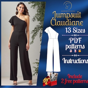 PDF digital sewing pattern for the Claudiane Jumpsuit | Wide Jumpsuit pattern | overalls pattern | jumpsuit pdf pattern | Comfy jumpsuit pdf