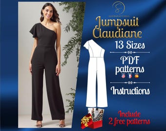 PDF digital sewing pattern for the Claudiane Jumpsuit | Wide Jumpsuit pattern | overalls pattern | jumpsuit pdf pattern | Comfy jumpsuit pdf