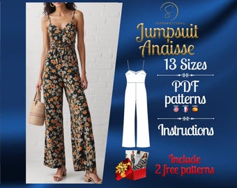 PDF digitales Schnittmuster Anaisse Jumpsuit | Cottagecore Schnittmuster | Weites Jumpsuit Schnittmuster | Overall PDF Nähanleitung | Palazzo Overall