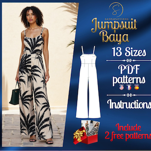Patrón de costura digital en PDF para mono Baya / patrón de mono Palazzo / patrón de overol / patrón de mono en PDF / patrón de mono holgado