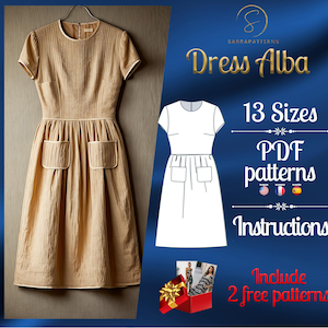 PDF digital sewing pattern for Alba below knee dress | Gathered dress pattern | Mini dress pattern | sexy dress pattern