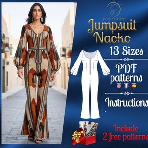 PDF digital sewing pattern  for the Naoko Jumpsuit | Flared Jumpsuit pattern | overalls pattern | jumpsuit pdf pattern | Comfy jumpsuit pdf