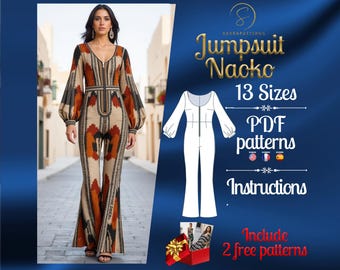 PDF digital sewing pattern  for the Naoko Jumpsuit | Flared Jumpsuit pattern | overalls pattern | jumpsuit pdf pattern | Comfy jumpsuit pdf