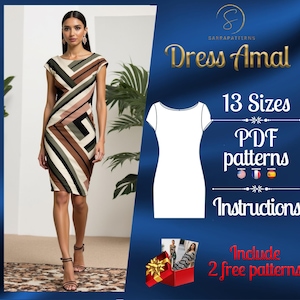 PDF digital sewing pattern Amal Above Knees dress | Straight dress pattern | formal dress pattern  | Mini dress pattern | Knee dress pattern