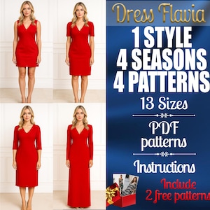 PDF digital sewing pattern for Flavia 4 seasons dresses | Bundle sewing pattern | Flared dress pattern | dress pattern | easy dress pattern