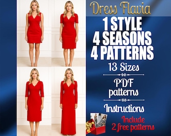 Patrón de costura digital en PDF para vestidos Flavia 4 estaciones / Patrón de costura en paquete / Patrón de vestido acampanado / Patrón de vestido / Patrón de vestido fácil