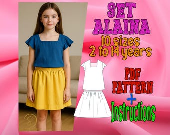 PDF digital sewing pattern Alaina set | Kids Dress Pattern | Pattern for Kids | girls patterns | Top kid pattern | Outfit kid pattern