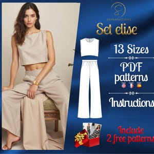 Padrão de costura para o conjunto de linho Elise | Padrão de blusa de linho e padrão de calça de linho | Padrão de costura em PDF | Costura independente | Padrões de verão