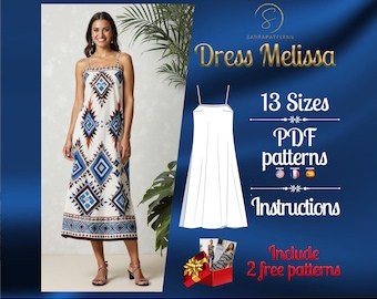 PDF digital sewing pattern for Melissa midi dress | Tent dress pattern | Gown Sewing Pattern | midi dress pattern | sewing pattern pdf