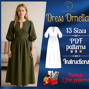PDF digital sewing pattern Ornella dress | Gathered dress pattern | Maxi dress pattern | Medieval dress pattern | Historical Costume pattern