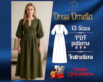 PDF digital sewing pattern Ornella dress | Gathered dress pattern | Maxi dress pattern | Medieval dress pattern | Historical Costume pattern