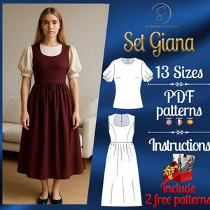 PDF digitales Schnittmuster Giana Set | Mittelalterliches Set Muster | Maxi Kleid Schnittmuster | Mittelalterliches Kleid Schnittmuster | Historisches Trachtenmuster