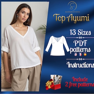 PDF digital sewing pattern for Ayumi Top | linen Top pattern | Trendy top pattern | Loose top pattern | Summer top pattern | tshirt pattern