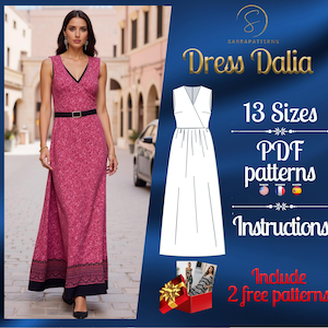 PDF digital sewing pattern Dalia Full Length dress | Gathered dress pattern | Gown Sewing Pattern | Maxi dress pattern |loose dress pattern