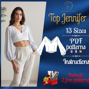 PDF digital sewing pattern Jennifer Top | crop top pattern | Midriff top Pattern | Trendy top  | Summer top pattern | Easy top pattern