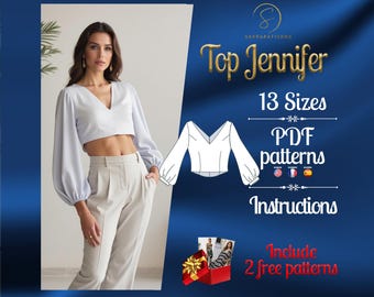 PDF digital sewing pattern Jennifer Top | crop top pattern | Midriff top Pattern | Trendy top  | Summer top pattern | Easy top pattern