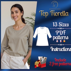 PDF digital sewing pattern for Fiorella Top | Linen Top pattern | Trendy top pattern | Low hip top pdf pattern | Summer Top pattern