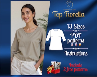 PDF digital sewing pattern for Fiorella Top | Linen Top pattern | Trendy top pattern | Low hip top pdf pattern | Summer Top pattern