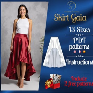 PDF digital sewing pattern for the Gaia Skirt | Circle skirt pattern | Hi Low skirt pattern | high waist skirt  | maxi skirt Pattern |