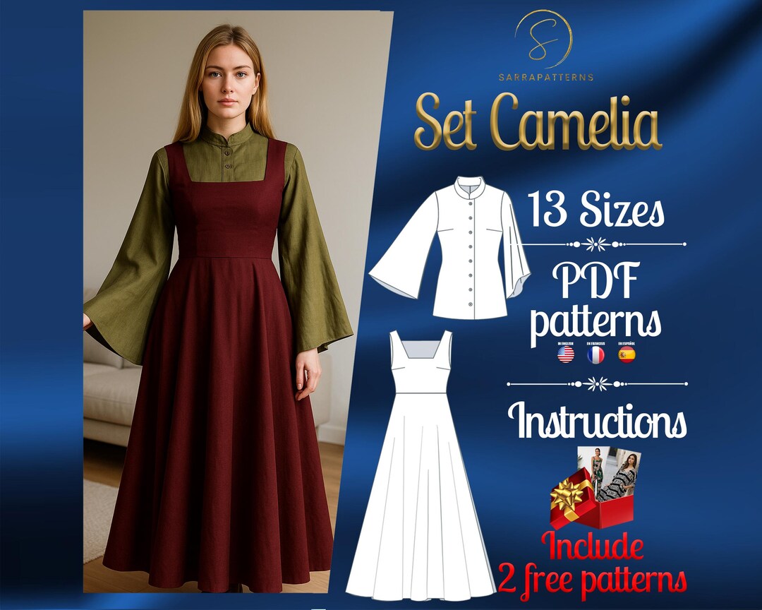 PDF Digital Sewing Pattern Camelia Set | Medieval Set Pattern | Maxi ...