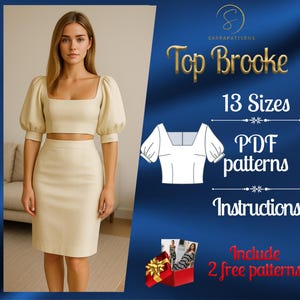 PDF digital sewing pattern Brooke Top | Bishop top pattern | Crop top top Pattern | Midriff top  | Summer top pattern | Easy top pattern