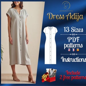 Linen Dress pattern | PDF digital sewing pattern for Adija dress | Midi dress pattern | Straight dress pattern | Button Dress pattern